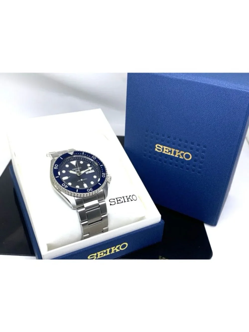 Seiko 5 Men's Watch SRPD51 Automatic Blue Dial Day Date Silver Stainless Steel